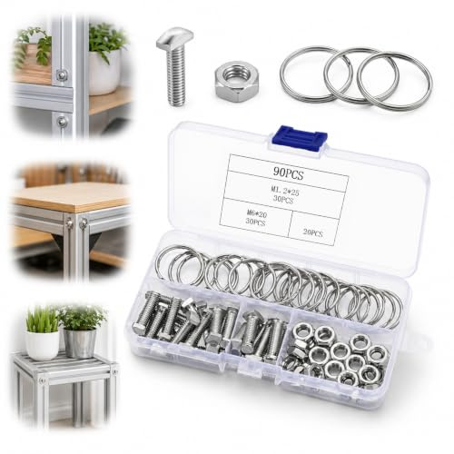 JOVYTH Viti a Testa Martello M6 x 20 30 Pezzi con 30 Dadi M6 304 e 30 Anelli Inox 1,2 x 25 mm, Set Bulloni T per Guide Europee con Scatola 10 Scomparti