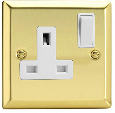Varilight XV4W 13A Switched Socket Victorian Brass White 1 Gang