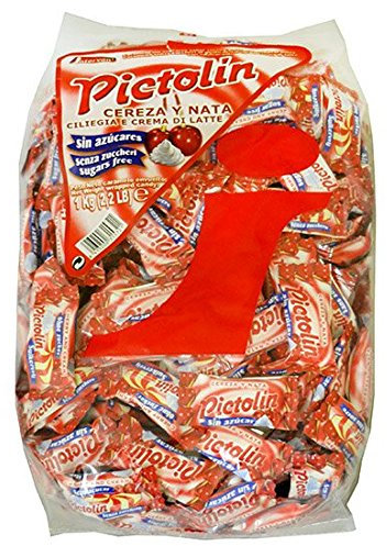 Pictolín cereza y nata sin azúcar - Caramelos sin azúcares de nata con sabor a cereza con edulcorantes - Bolsa de 1kg