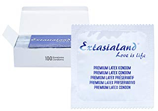 Extasialand Markenkondome 100 Kondome glatt und transparent im praktischen Sparpack Präservative - verschiedene Verpackungseinheiten (100 Kondome)