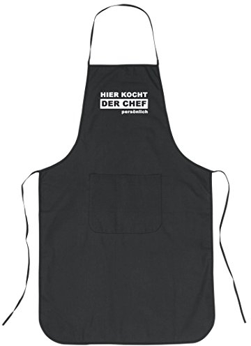 Geschenke mit Namen Grillschürze, Chefkoch mit Aufdruck HIER KOCHT DER CHEF PERSÖNLICH, schwarz, aus Baumwolle, One Size