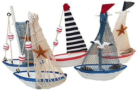 MEIERLE & Söhne 5 Stück hochwertige Deko Schiffe Boote Dekoration Tischdeko Schaufenster Dekoration Partydeko Tisch Selgelschiff Strand See Meer Urlaubsdeko