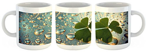 Unified Distribution Klee mit Tautropfen - Tasse mit Motiv Bedruckt, 300ml C-Henkel. Tolles Geschenk für Büro, Küche, Geburtstag, Ihre Neue Lieblingstasse zum Frühstück