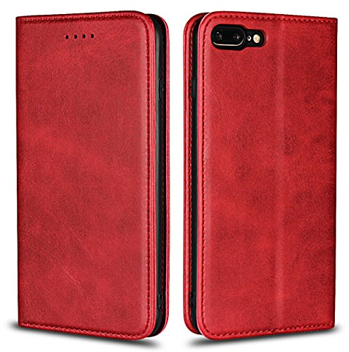 Copmob iPhone 7 Plus/8 Plus, Leather Flip Wallet Case [3 Slots] [Stand Function] [Magnetic Closure] Flip Case Cover for iPhone 7 Plus/8 Plus – Red