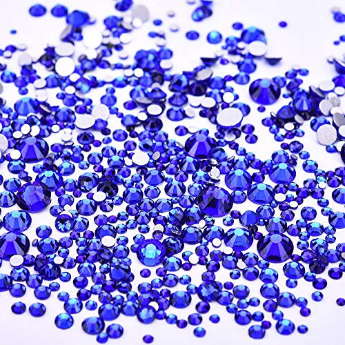 Jollin 3456 Piezas del Strass Abalorios Cristal Vidrio pedrería Espalda Planas Gemas Diamantes Para Uñas Arte 6 Tamaño S4~S12, Azul zafiro