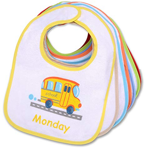PEKITAS Pack 7 große Lätzchen für Babys, wasserdicht, weicher Verschluss, Baumwolle, Größe 30 x 22 cm