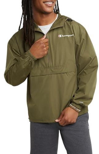 Champion Men's, Stadium Packable, Wind, Water Resistant Jacket (Reg. Or Big & Tall), Cargo Olive Small Script, M
