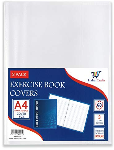 A4 Buchumschlag aus Kunststoff, transparent, für Schulhefte, Schutzfolie, transparente Hülle, Schutzhülle, Bücher, 30 cm x 21 cm (A4-Größe, 3 Stück)