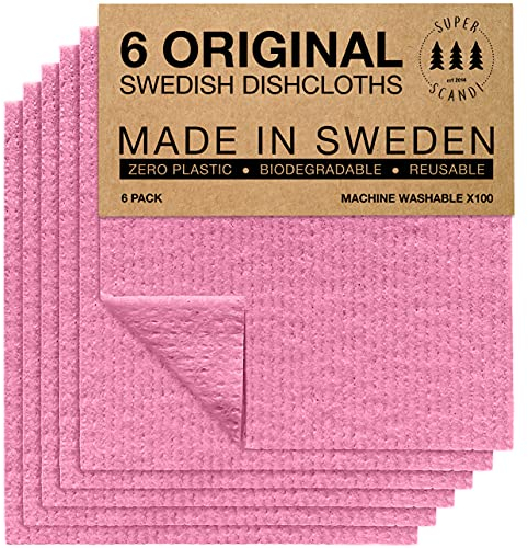 SUPERSCANDI Putzlappen im 6er Pack - 100% Biologisch Abbaubar & Kompostierbar | Wiederverwendbare & Lebensmittelsichere Spültücher Ohne Plastik | Für Jede Oberfläche Geeignete Spüllappen | Pink