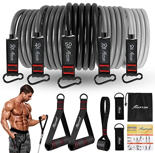 HPYGN Resistance Band, Exercise Bands with Handles, Workout Bands, Fitness Bands with Door Anchor and Ankle Straps, for Heavy Resistance Training, Physical Therapy, Shape Body, Yoga, Home Workouts Set