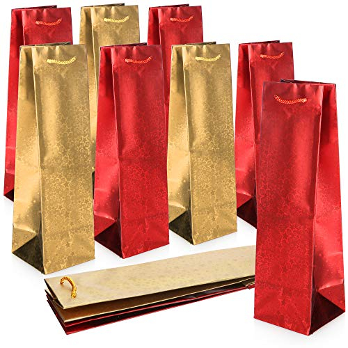 COM-FOUR® 10x Geschenktüte mit Weihnachts-Motiven - Geschenktasche für Wein- und Sektflaschen - Flaschentasche für Weihnachten und Nikolaus [Auswahl variiert] (10 Stück - rot goldfarben)