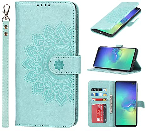 ELTEKER Handyhülle für Samsung Galaxy S10 Hülle, Klapphülle Lederhülle mit Kartenfäch Handytasche Schutzhülle für Samsung Galaxy S10, Grün