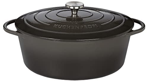 Küchenprofi Gusseisen Bräter mit Deckel, grau/innen schwarz, 33 cm, Schmortopf, Dutch Oven, Brotbacktopf, emailliert, für alle Herdarten(inkl. Induktion), zum Schmoren, Backen,Braten, 0402000733