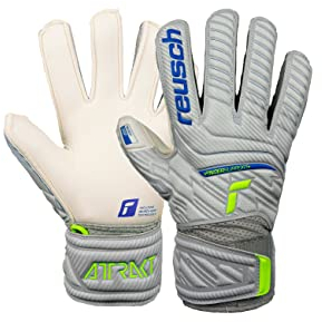 Reusch Unisex Torwarthandschuhe Attrakt Grip Finger Junior für alle Spielfeldoberflächen Vapor Gray/Safety Yello, 5, 5272810