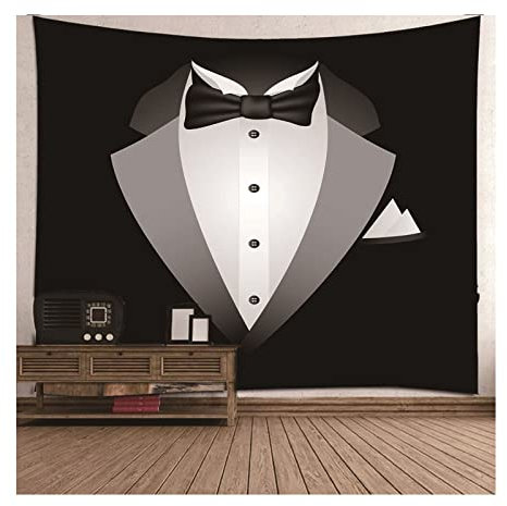 Homxi Wandbehang Schlafzimmer,(300x260CM) Wandteppich Trippy Polyester Schwarz Weiß Wandteppiche Tapisserie Fliege Anzug Smoking