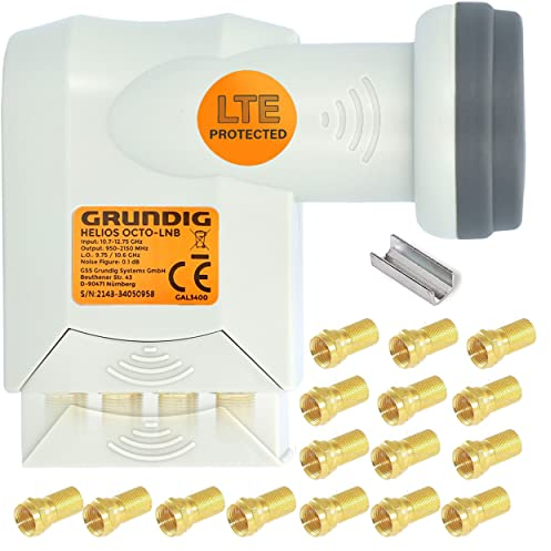 [ Test SEHR GUT, Note 1.2 *] GSS Helios Octo LNB + 16x F-Stecker, mit LTE Abschirmung & SunProtect Schutz, Digital 8-Fach 4K HD LMB für 8 Teilnehmer, für Fernseher Sat Receiver, 8fach LNC für Sat