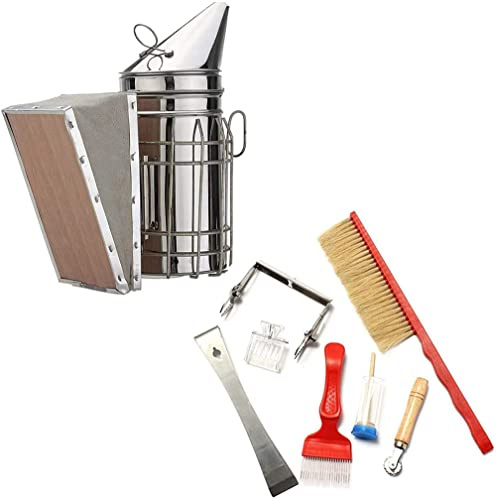 8 Stück Imkerwerkzeug Kit Bienenstock Raucher Set Bee Hive Imkereibedarf Tools Edelstahl-Smoker Bienenzucht Zubehör für Imker