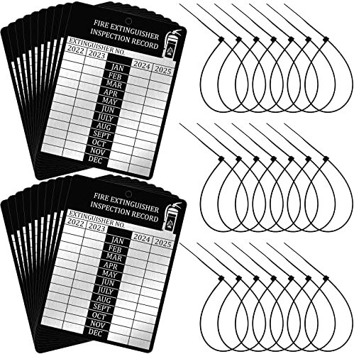 Feuerlöscher-Etiketten, monatliche Inspektionsetiketten, 4 Jahre, mit Kabelbindern für Server, Wartungsaufzeichnungen, 7,6 x 5,7 cm, 80 Stück