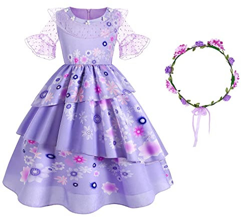 Gridamea Mirabel Kleid für Mädchen, Isabela Kostüm für Kleinkinder, Fantastisches Prinzessinnenkleid mit Tasche, Ohrringen, Brille, Outfit für Hochzeit/Party/Geburtstag/Halloween/Cosplay