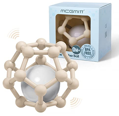 MCGMITT Baby Rassel Beißring Spielzeug für Babys 3 6 9 12 Monate zu greifen und zu kauen, weiche Silikon Sensory Beißring Bälle Shaker Spielzeug Geschenke für Neugeborene Kleinkinder (Beige)