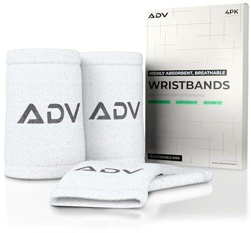 ADV Tennis-Armbänder aus Bambuskohle, ultra-saugfähig, schlankes und bequemes Schweißarmband, einfach auf Ihr Handgelenk zu legen für gute Unterstützung und Kompression des Handgelenks (weiß)