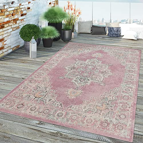 TT Home In-& Outdoor Teppich Küche Wohnzimmer Wetterfest Balkon Vintage Design Abstrakt, Farbe: Pink 3, Größe:60x100 cm