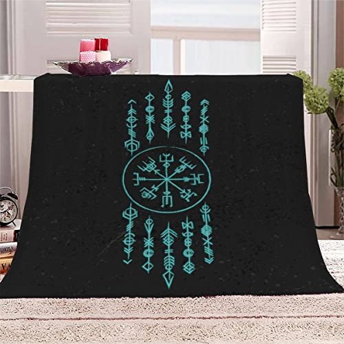 Vikings Kuscheldecke 180x220 cm Flanelldecke Nordische Wikinger Runen flauschig Warme Microfaser Blanket Groß Tagesdecke Decke für Sofa und Bett Hochwertige Decke Sommer