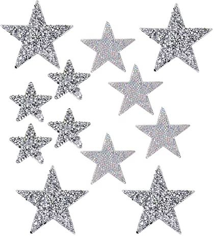 Niaciswe Bügelbild 12 Stücke Stern Aufbügelbilder Aufkleber Strass Star Applikation Aufnäher 3 Größen Silber Aufbügler Strass Patches Aufnäher Applikation Zum Aufbügeln für Kleidung Schuhe