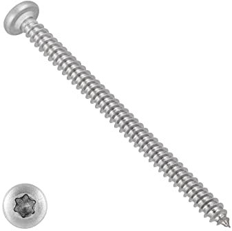 meinschraubenversand.de Lot de 50 vis à tôle 3,9 x 16 DIN 7981 TX (tête bombée - Forme C - Avec pointe - À six pans creux - Torx) 2,9-5,5 / ISO 14585 A2 V2A, en acier inoxydable - 3,9 x 16 mm