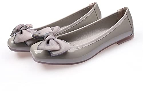 MACHSWON Womens Ballerina Flats Casual Square Toe Bow-Knot Slip ons Memory Foam Dressy Flats Cute Bow Tie Pumps Dolly Shoes(Grey, Size 7)