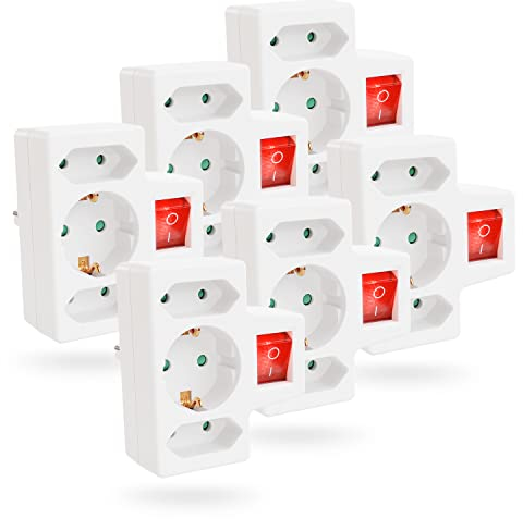 greate 6X 3er Steckdosenadapter mit Schalter bis max. 3500W - Mehrfachstecker für Steckdose, Steckeradapter 3fach, Mehrfachsteckdose mit Schalter, Mehrfachstecker mit Schalter, Steckdosenverteiler