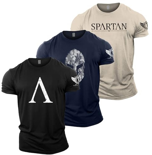 GYMTIER Fitness T Shirt für Herren Set mit 3 T Shirts Bodybuilding Trainingsoberteil, Spartan 1, XL