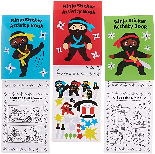 Baker Ross FX855 Ninja-Sticker-Aktivitätsbücher - 8er-Packung, Sticker-Bücher-Partytütenfüller für Kinder
