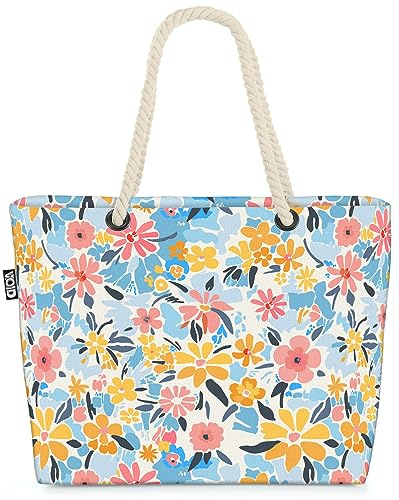 VOID Blumen Küche Blau Muster Strandtasche Shopper 58x38x16cm 23L XXL Einkaufstasche Tasche Reisetasche Beach Bag