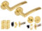HANDLEZONE® Neemo Door Handles on Rose Bathroom Deadbolt Pack with Ball Bearing Hinges - Brushed Brass