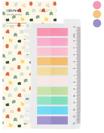 Haftnotizen in Ordinate 200 Stück Transparente Klebezettel, Haftstreifen, Haftmarker, selbstklebend, für Büro, Schule und Markierungen (E - 200 Stück Sunkissed Summer)