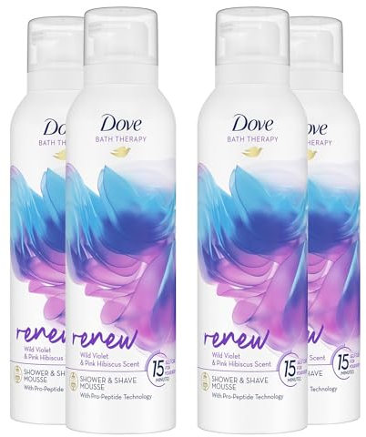 Dove Bath Therapy Renew Shower and Shave Mousse with Wild Violet and Pink Hibiscus Scent Vegan, Cruelty-Free Creamy Texture Body Wash Make Your Skin Soft and Re-energised 200ml, 4 Pack