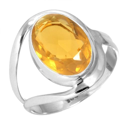 925 Sterling Silber Ring Citrin Quarz Handgemacht Schmuck Größe 65 (20.7) (99021_CIT_R13)