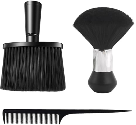 Lot de 2 brosses de cou pour barbier, avec 1 peigne à queue pointue, brosse à cheveux avec poignée, brosse douce pour cheveux cassés, pour nettoyer les cheveux cassés (noir)