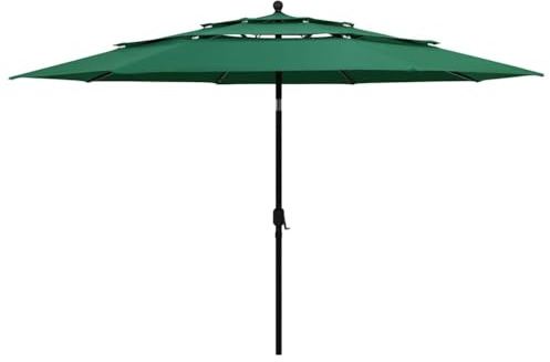 vidaXL Sonnenschirm mit Aluminium-Mast 3-lagig Ampelschirm Gartenschirm Marktschirm Strandschirm Kurbelschirm Schirm Terrasse Garten Grün 3,5m