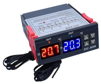 ZIYANLV Dual Digital STC-3008 Temperature Controller Two Relay Output Thermostat Heater with Probe 12V 24V 220V Home Fridge Cool Heat (Color : DC 12V)