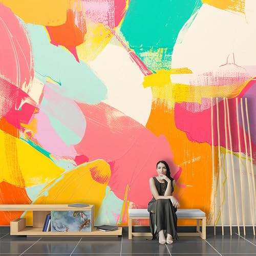 Fototapete 3D Abstrakt Öl Gemälde Bunt Tapeten Wandtapete XXL Wanddeko Design Wand Dekoration Wohnzimmer Schlafzimmer Büro