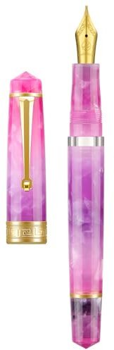 Asvine P20 - Penna stilografica a stantuffo graduale in resina viola, pennino extra fine in iridio con finiture dorate, collezione Writer con custodia