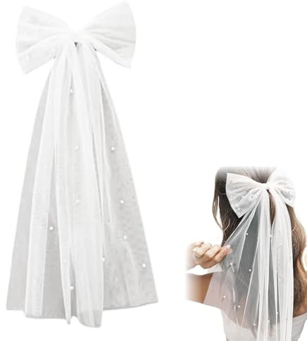 LAKJUOZ Schleier Braut Schleier Haarschleife Schleier Weiße Perlen Brautschleier Hochzeit Brautschleier Brautjungfern Wie Bräute Werden Bachelorette Party Dekorationen Schmetterling Haarspangen Damen