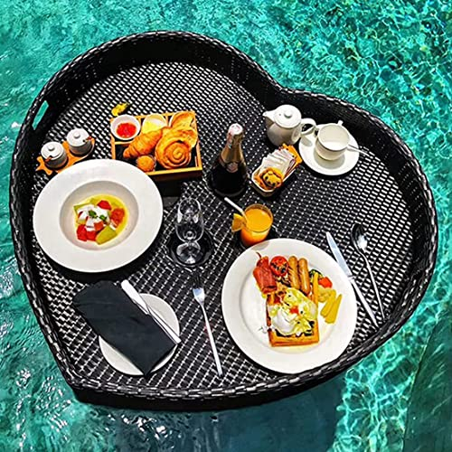 NSTVVEE Bandeja Flotante Bandeja Flotante Bandeja Flotante de ratán para Servir Barra de Mesa, Bandeja Flotante para Bebidas, ensaladas, Frutas, Piscina con Asas, para Bancos de Arena, SPA