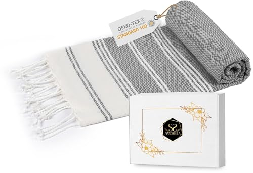 Sandrella Hamamtuch Sauna Damen & Herren groß 100x200 Baumwolle Strandtuch Decke Pestemal Geschenkset | grau