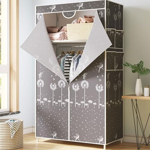 Stoff Kleiderschrank Mobiler Faltschrank mit Kleiderstange - Campingschrank Faltkleiderschrank Stoffschrank Garderoben Schrank Mit Reißverschlüssen