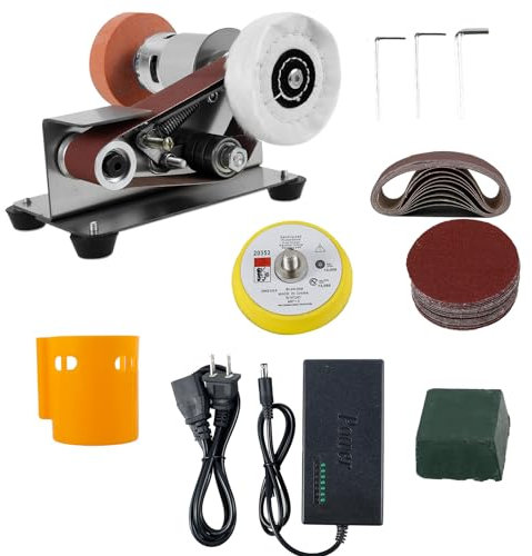 Mini Belt Sander Multifunctional Electric Belt Grinder 7 Adjustable Speed Low Noise 15° Cutter Sharpener Sander Tool Small Polishing Grinding Machine for Metal Jewelry Cutter US