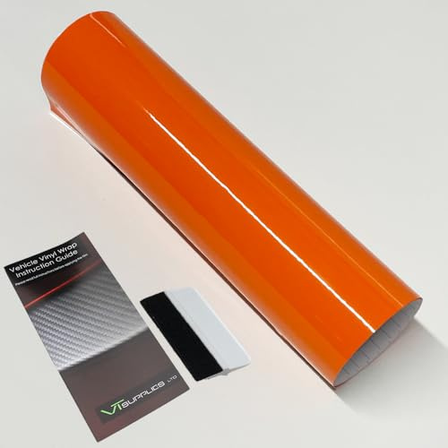 Gloss Car Vinyl Wrap [Self Adhesive Air Release Film] with Squeegee Tool - Outdoor Rated for Car Automotive Use (Orange, 30 x 152cm)