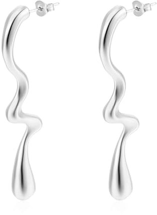 FDEETY Asymmetrische Tropfen Ohrhänger Silberfarben Geometrische Ohrringe Minimalistischer Schmuck Elegante Creolen Damen Accessoires